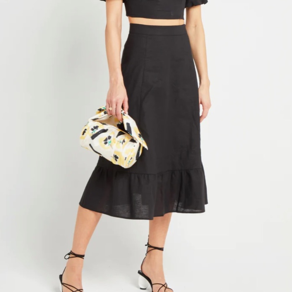 NEW O.p.t. Reformation Black Linen Midi Skirt Sz XS